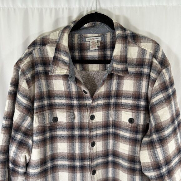 Carbon2Cobalt Jacket Men's XL White Brown Plaid Button Up Pockets 100% Cotton - Picture 2 of 11